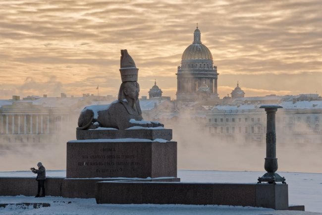 Берег возле Академии художеств охраняют сфинксы и грифоны сфинкс