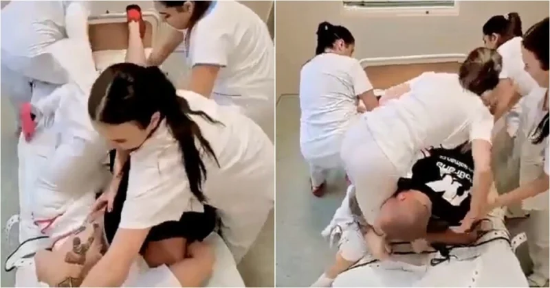 Медсёстрам показали, как правильно успокаивать буйных пациентов: видео тренировки