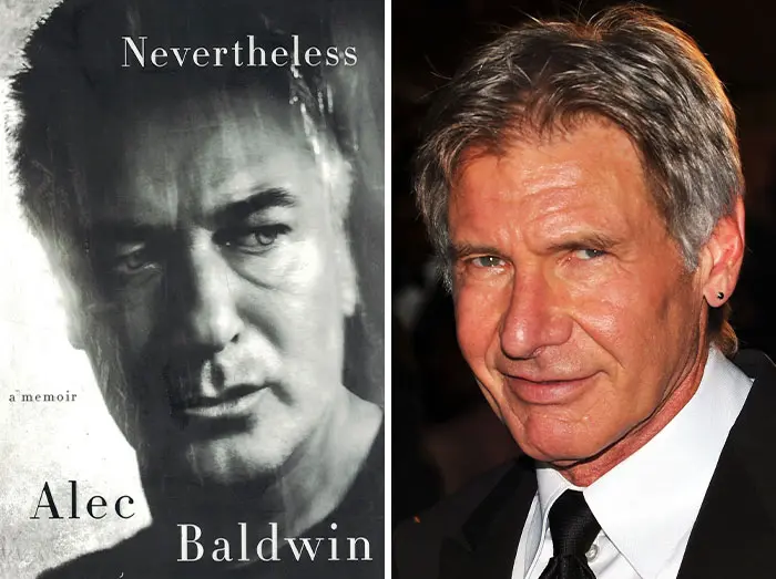 Alec Baldwin on the cover of his memoir and a portrait of him, illustrating wildest secrets in celebrity memoirs.
