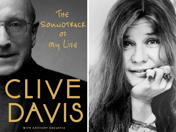 Book cover of Clive Davis memoir and black and white photo of a smiling woman, illustrating wildest secrets in celebrity memoirs.