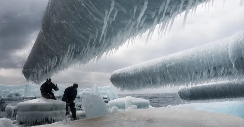 Моряки скалывают лед с линкора Севастополь