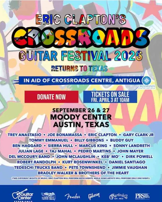Eric Clapton's Crossroads Guitar Festival 2026: Возвращение в Техас с легендами гитары Легендарный гитарный фестиваль Эрика Клэптона Crossroads объявил даты 2026 года