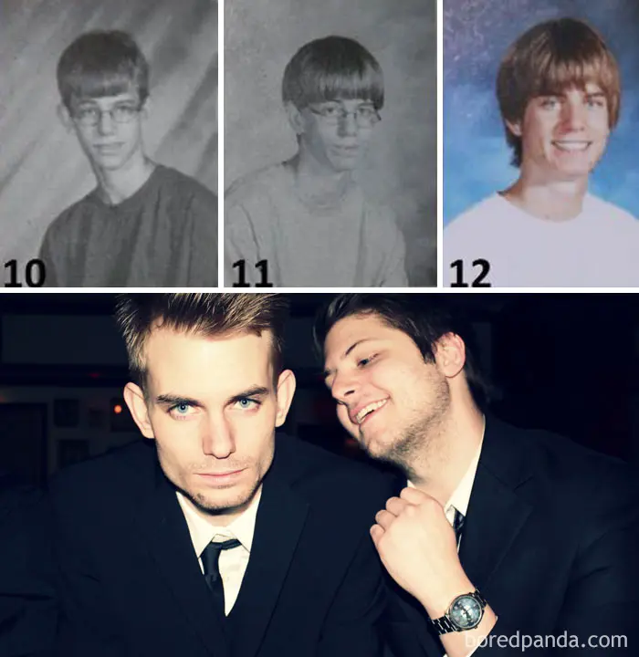 Коллаж с фотографиями до и после, показывающий преображение