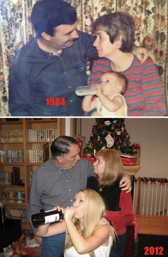 Взрослые воссоздают детские фото: трогательные и смешные дубли