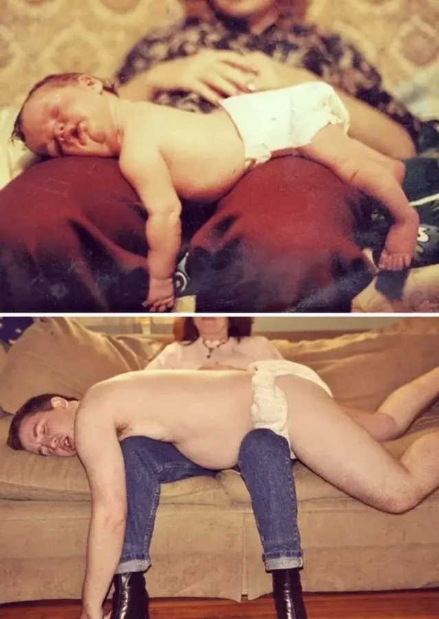 Взрослые воссоздают детские фото: трогательные и смешные дубли