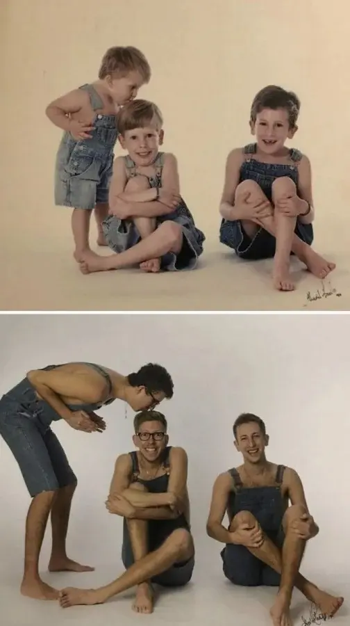 Взрослые воссоздают детские фото: трогательные и смешные дубли