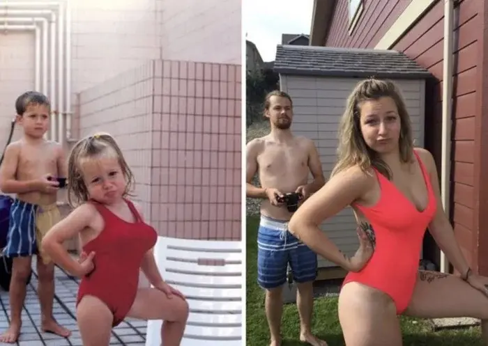 Взрослые воссоздают детские фото: трогательные и смешные дубли