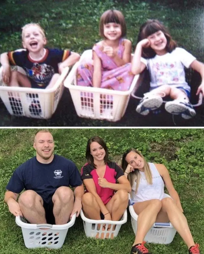 Взрослые воссоздают детские фото: трогательные и смешные дубли