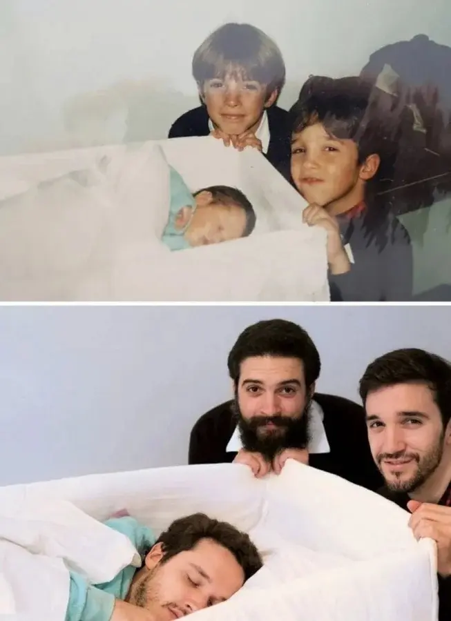 Взрослые воссоздают детские фото: трогательные и смешные дубли