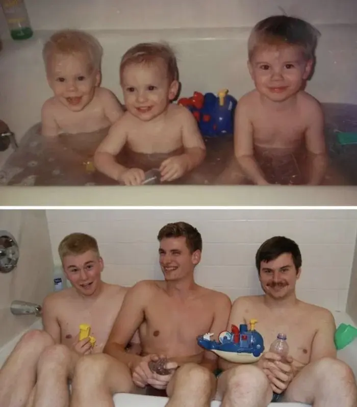 Взрослые воссоздают детские фото: трогательные и смешные дубли