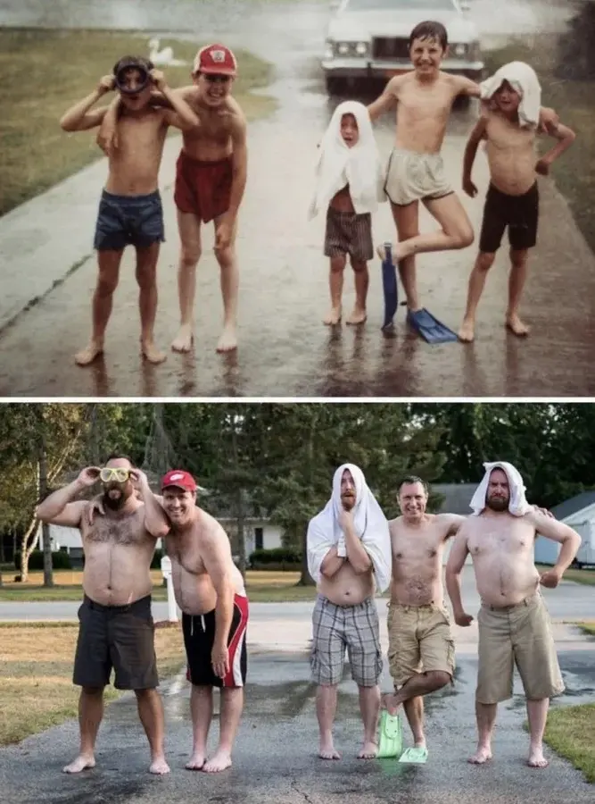 Взрослые воссоздают детские фото: трогательные и смешные дубли