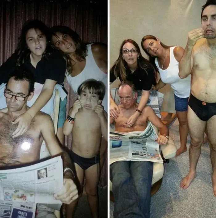 Взрослые воссоздают детские фото: трогательные и смешные дубли