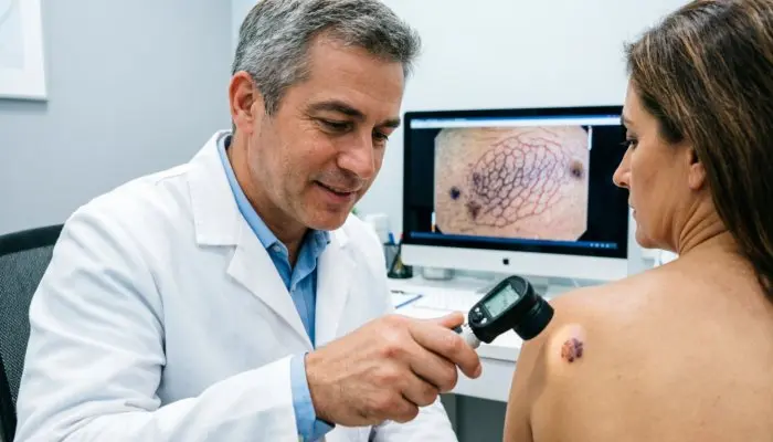 Как в израильской клинике Сураски лечат рак кожи: новые технологии и проверенные протоколы Врач клиники Сураски проводит цифровую дерматоскопию для ранней диагностики рака кожи