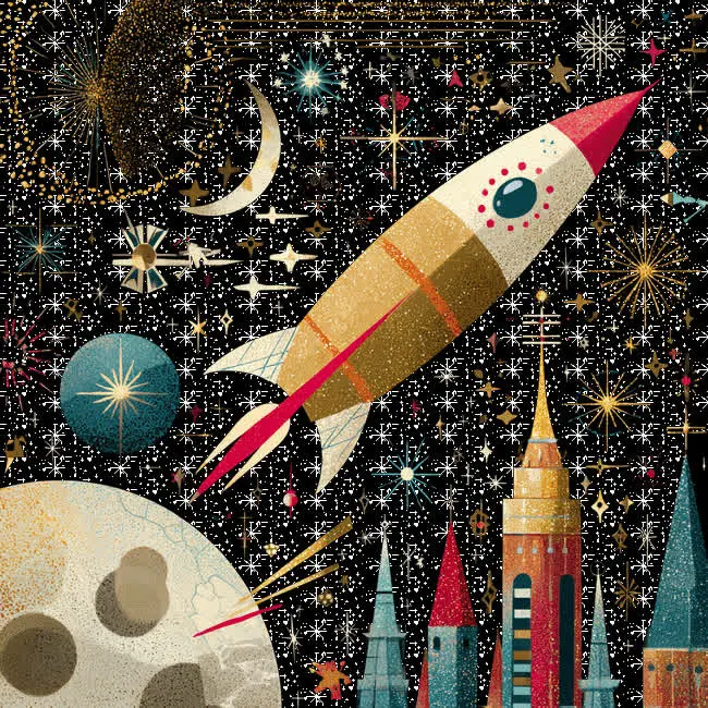 Мерцающие звезды в открытках: 15 гифок ко Дню космонавтики