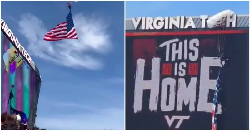 Парашютист вместо поля приземлился на табло на глазах у стадиона