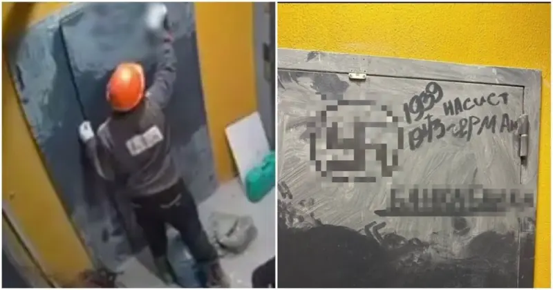 Иностранный специалист во Владивостоке изобразил на дверях нацистскую символику