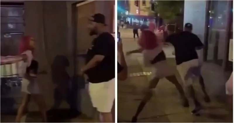 Девушка отправила мужчину в нокаут одним ударом: видео уличной драки