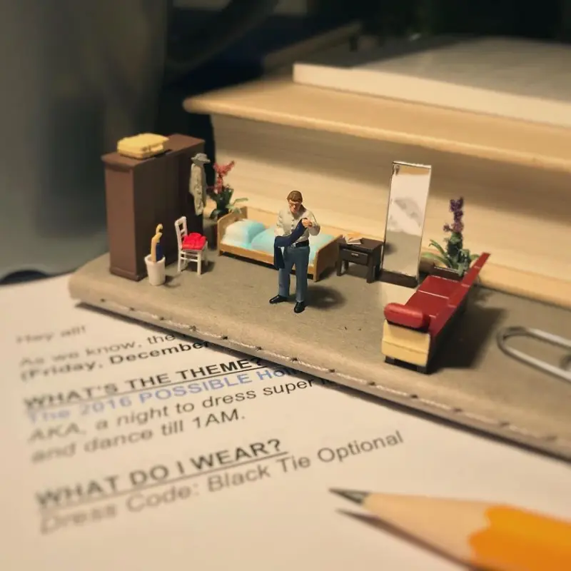 Как победить офисную тоску: 40+ миниатюрных шедевров из канцелярии креатив, миниатюры, офис, фотография, творчество, Деррик Лин, хобби