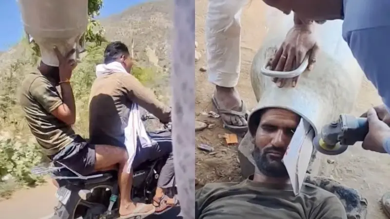 Надел бидон на голову и поехал на мотоцикле: спасатели резали металл 2 часа