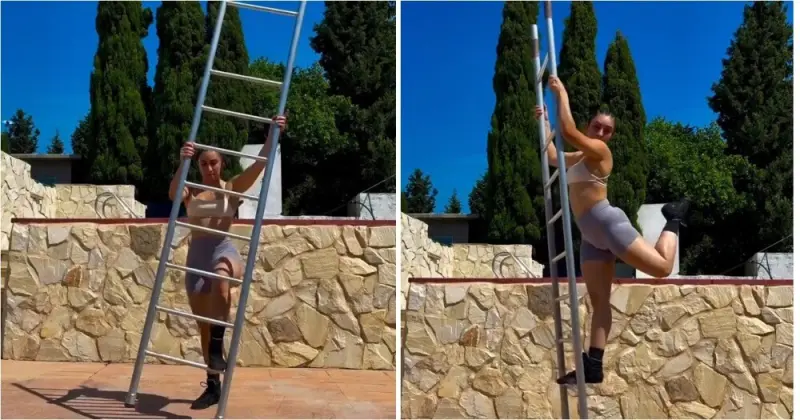 Уличная тренировка: девушка с феноменальным чувством равновесия девушка, баланс, тренировка, лестница, спорт, уличная тренировка, видео, координация