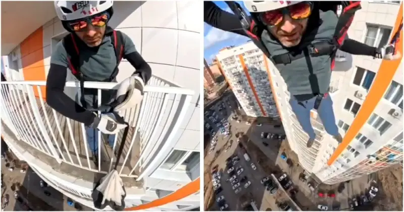 Прыжок в бездну: красноярец сиганул с балкона 24-этажки с парашютом