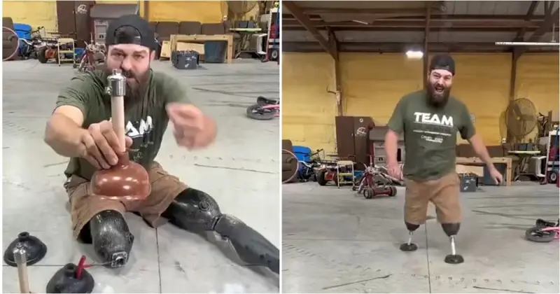 Экспериментатор с протезами: замена опор на странные предметы вызвала хохот протезы, эксперимент, смех, юмор, видео, вирусное видео