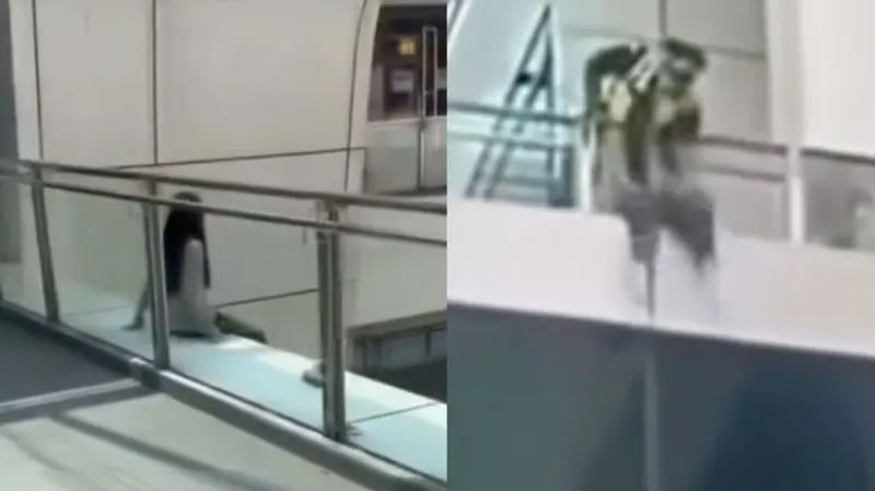 Момент падения туристки с высоты в малайзийском аэропорту попал на видео