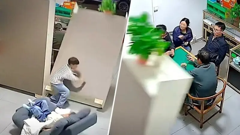 Спокойный вечер взрослых внезапно прервал падающий шкаф