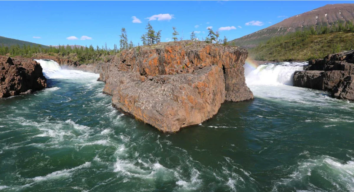 Большой Курейский — самый мощный водопад в России водопад, плато Путорана, Красноярский край, природа, туризм, Норильск