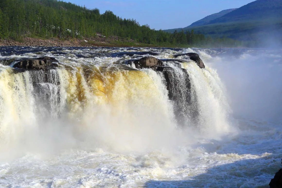 Большой Курейский — самый мощный водопад в России водопад, плато Путорана, Красноярский край, природа, туризм, Норильск