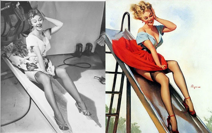 До и после: реальные лица легендарных пин-ап-моделей пин-ап, pin-up, модели, постеры, ретро, девушки, сравнение, фото