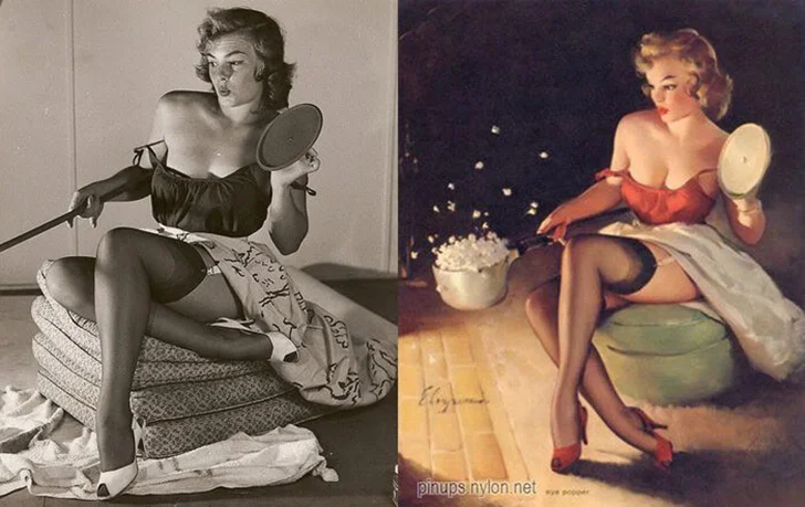 До и после: реальные лица легендарных пин-ап-моделей пин-ап, pin-up, модели, постеры, ретро, девушки, сравнение, фото
