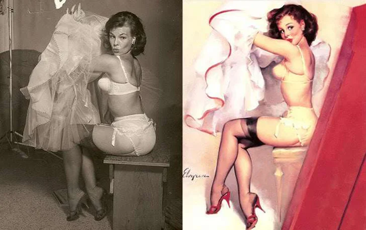 До и после: реальные лица легендарных пин-ап-моделей пин-ап, pin-up, модели, постеры, ретро, девушки, сравнение, фото