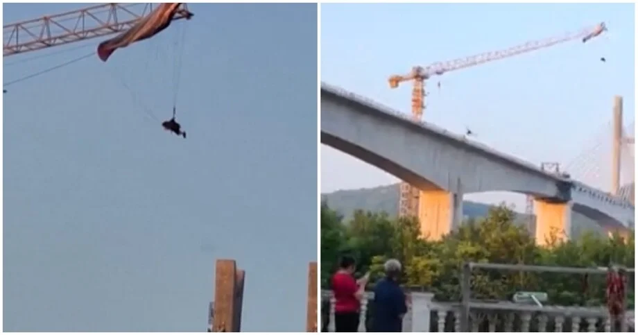 Завис на высоте: парапланериста снимали с крана несколько часов