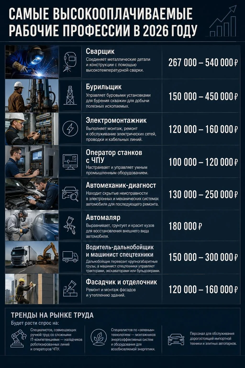 10 рабочих профессий с доходом до 500 000 ₽ в месяц рабочие профессии, зарплата, вакансии, 2026, сварщик, бурильщик, автомаляр, ЧПУ, дефицит кадров