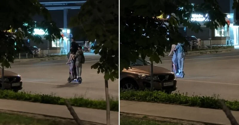 Четыре человека на одном самокате: опасный аттракцион на дорогах Москвы подростки, самокат, Москва, видео, нарушение