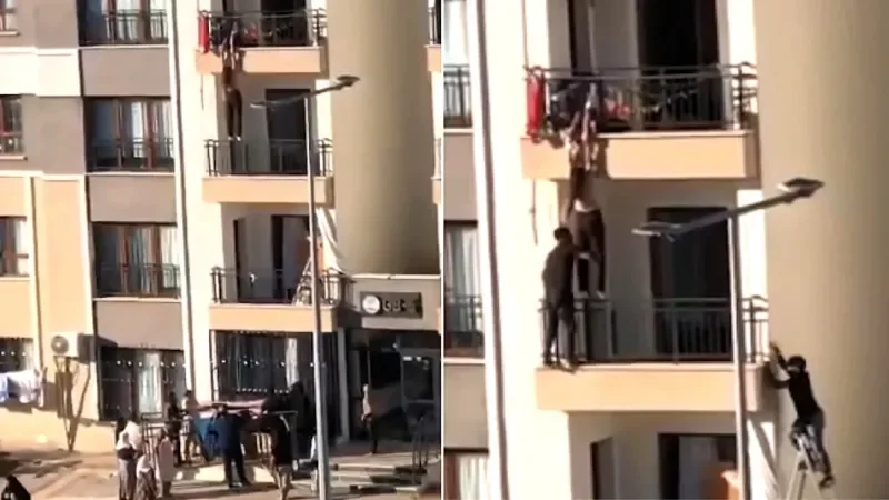 Смельчаки сорвали смертельный трюк девушки на балконе