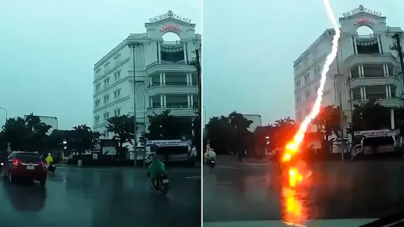 Разряд с неба: молния настигла мотоциклистку посреди трассы