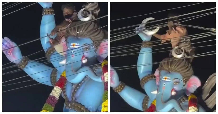 Провода не помеха: индийцы пошли на радикальный шаг Индия, Ганеша, шествие, видео, праздник, курьез